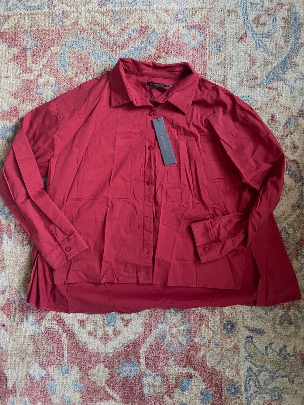 Stella Carakasi Red Button Down Tunic Blouse L XL NWT Cotton